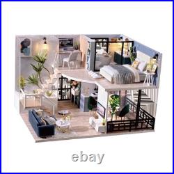 DIY Craft Wooden Doll House Furniture Mini LED Light Cottage for Girls