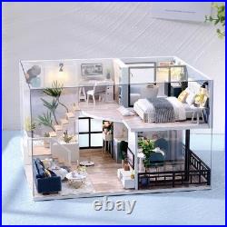 DIY Craft Wooden Doll House Furniture Mini LED Light Cottage for Girls