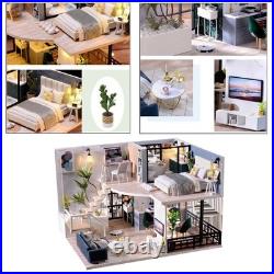 DIY Craft Wooden Doll House Furniture Mini LED Light Cottage for Girls