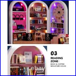 DIY Doll House Library Kit Wooden Book with LED Light And Cafeteria DIY Doll House Library Kit Wooden Book with LED Light And Cafeteria