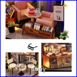 DIY Doll House Library Kit Wooden Book with LED Light And Cafeteria DIY Doll House Library Kit Wooden Book with LED Light And Cafeteria