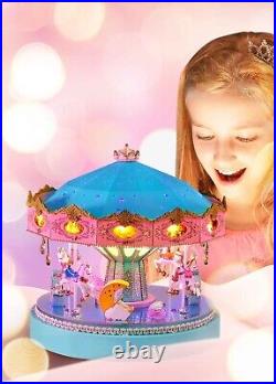 DIY LED Music Box Merry Go Round Miniature Wooden Kit Doll House Kid Toy Gifts