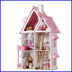 DIY Large Wooden Kid House Doll Kit Play Dollhouse Miniatures Furniture Present