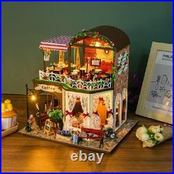 DIY Miniature Dollhouse Kit Wooden Coffee House Shop with LED Light 3D Puzzle