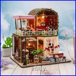 DIY Miniature Dollhouse Kit Wooden Coffee House Shop with LED Light 3D Puzzle