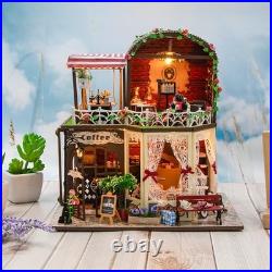 DIY Miniature Dollhouse Kit Wooden Coffee House Shop with LED Light 3D Puzzle