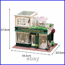 DIY Miniature Dollhouse Realistic Furniture Kit Wooden Coffee & Cake Shop Light