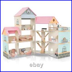 DIY Pretend Dream House Girls wooden Doll House Playset Toy