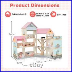 DIY Pretend Dream House Girls wooden Doll House Playset Toy
