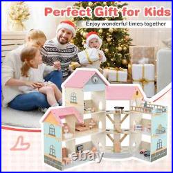 DIY Pretend Dream House Girls wooden Doll House Playset Toy
