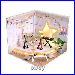 DIY Wooden 112 Doll House LED Light 3D Puzzle Music Room Dustproof Cover