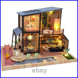 DIY Wooden Doll House Kit Holiday Villa Swimming Pool Self Assembly Miniature