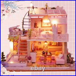 DIY Wooden Dollhouses Pink Princess Miniature with Furniture Girl Birthday Gift