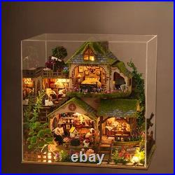DIY Wooden Dollhouses Set LED Lighting Miniature Forest House Building Assembled