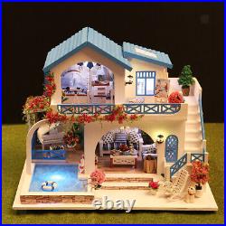 DIY Wooden Dolls House Miniature Furniture Kit With Clear Dust-proof Cover