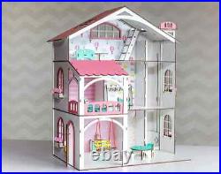 DIY wooden dollhouse with elevator, doll cottage house DIY kit for Lol