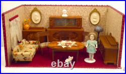 DOLLHOUSE ANTIQUE Equipped-PORCELAIN DOLL-FURNITURE-ACCESSORIES 1920/1930s