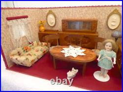 DOLLHOUSE ANTIQUE Equipped-PORCELAIN DOLL-FURNITURE-ACCESSORIES 1920/1930s