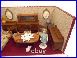 DOLLHOUSE ANTIQUE Equipped-PORCELAIN DOLL-FURNITURE-ACCESSORIES 1920/1930s