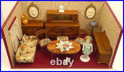 DOLLS HOUSE ANTIQUE Equipped-PORCELAIN DOLL-FURNITURE-ACCESSORIES 1920/1930s