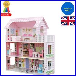 Delightful Wooden Doll House with 9 Furniture Pieces & Staircase for Girls 3-8 Delightful Wooden Doll House with 9 Furniture Pieces & Staircase for Girls 3-8