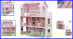 Delightful Wooden Doll House with 9 Furniture Pieces & Staircase for Girls 3-8 Delightful Wooden Doll House with 9 Furniture Pieces & Staircase for Girls 3-8