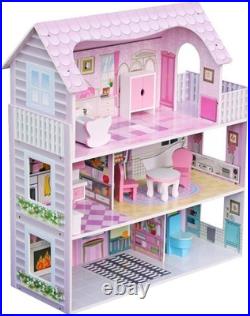Delightful Wooden Doll House with 9 Furniture Pieces & Staircase for Girls 3-8 Delightful Wooden Doll House with 9 Furniture Pieces & Staircase for Girls 3-8