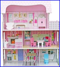 Delightful Wooden Doll House with 9 Furniture Pieces & Staircase for Girls 3-8 Delightful Wooden Doll House with 9 Furniture Pieces & Staircase for Girls 3-8