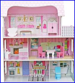 Delightful Wooden Doll House with 9 Furniture Pieces & Staircase for Girls 3-8 Delightful Wooden Doll House with 9 Furniture Pieces & Staircase for Girls 3-8