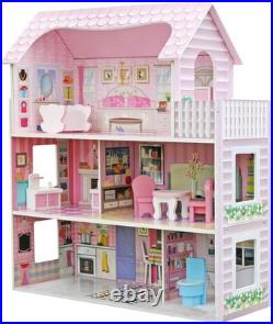 Delightful Wooden Doll House with 9 Furniture Pieces & Staircase for Girls 3-8 Delightful Wooden Doll House with 9 Furniture Pieces & Staircase for Girls 3-8