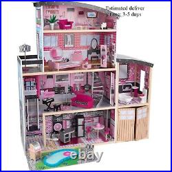 Discounted Kids wooden dolls house with furniture and accessories