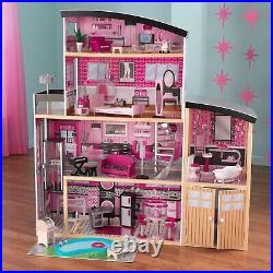 Discounted Kids wooden dolls house with furniture and accessories