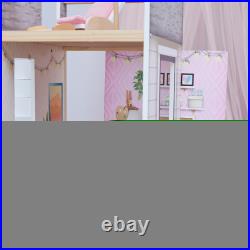 Doll House 3-Floor Wooden with 18 Accessories, Spiral Staircase, Slanted Roof