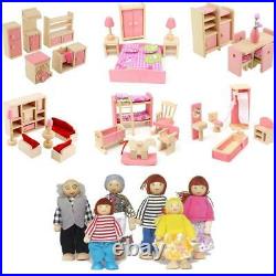 Doll House Furniture Wooden Set People Doll Toys For Kids Children Gift New SP