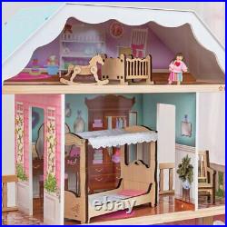 Doll House Girls Dream Pretend Play Playhouse Dollhouse Gift Wooden with Furniture