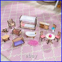 Doll House Girls Dream Pretend Play Playhouse Dollhouse Gift Wooden with Furniture