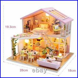 Doll House Wooden Furniture Kit LED Plastic Toy Miniature Children Birthday Gift