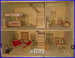 Doll's House Large Wooden 3ft8 with four individual sections with Furniture VGC