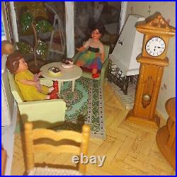 Dollhouse Albin Schönherr, fully furnished, many accessories, well preserved