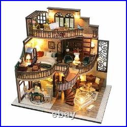 Dollhouse Kit Wooden Miniature Furniture LED Toys Children Birthday Accessories