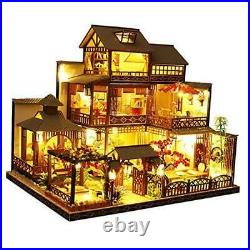 Dollhouse Miniature with Furniture, DIY Wooden Doll House Kit Japanese-Style