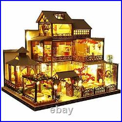 Dollhouse Miniature with Furniture, DIY Wooden Doll House Kit Japanese-Style