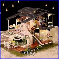 Dollhouse Miniature with Furniture & LED Light DIY Dollhouse Kit Mini Wooden