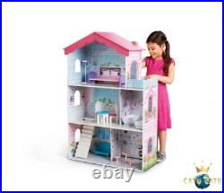 Dollhouse With Furniture Wooden Large House Doll Kit For Kids Toy Set Girls Tall