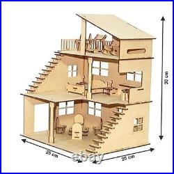 Dollhouse for Girls with Furniture Made by Wooden, puzzle doll house Dollhouse for Girls with Furniture Made by Wooden, puzzle doll house