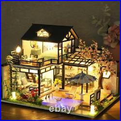 Dollhouse with Furniture LED Light Wooden Garden Villa Big House Cottage