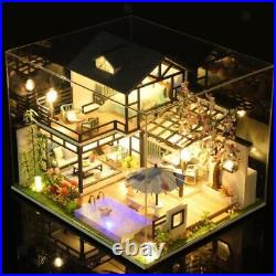 Dollhouse with Realistic Furniture Wooden Garden Villa Big House Model Gift