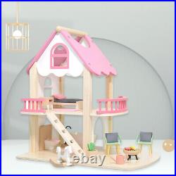 Dollhouses Miniature Princess Pink Castle Wooden Play House Pretend Toys Playset