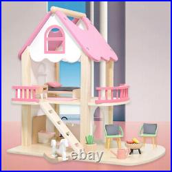 Dollhouses Miniature Princess Pink Castle Wooden Play House Pretend Toys Playset
