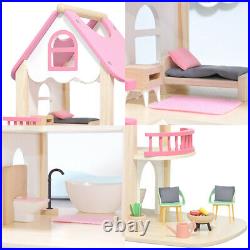 Dollhouses Wooden Play House with Bedroom Courtyard Assembled Doll House